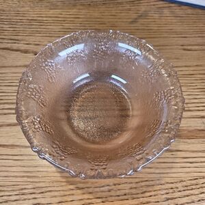 Vintage Pink Glass Grape Vine Berry Bowls Set of 2 | Embossed Fruit Dish